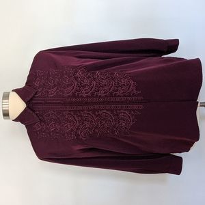 Dress Barn Burgandy Embroidered button down blouse/jacket